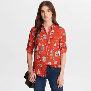 Karl Lagerfeld Paris Red Long Sleeve Blouse EUC